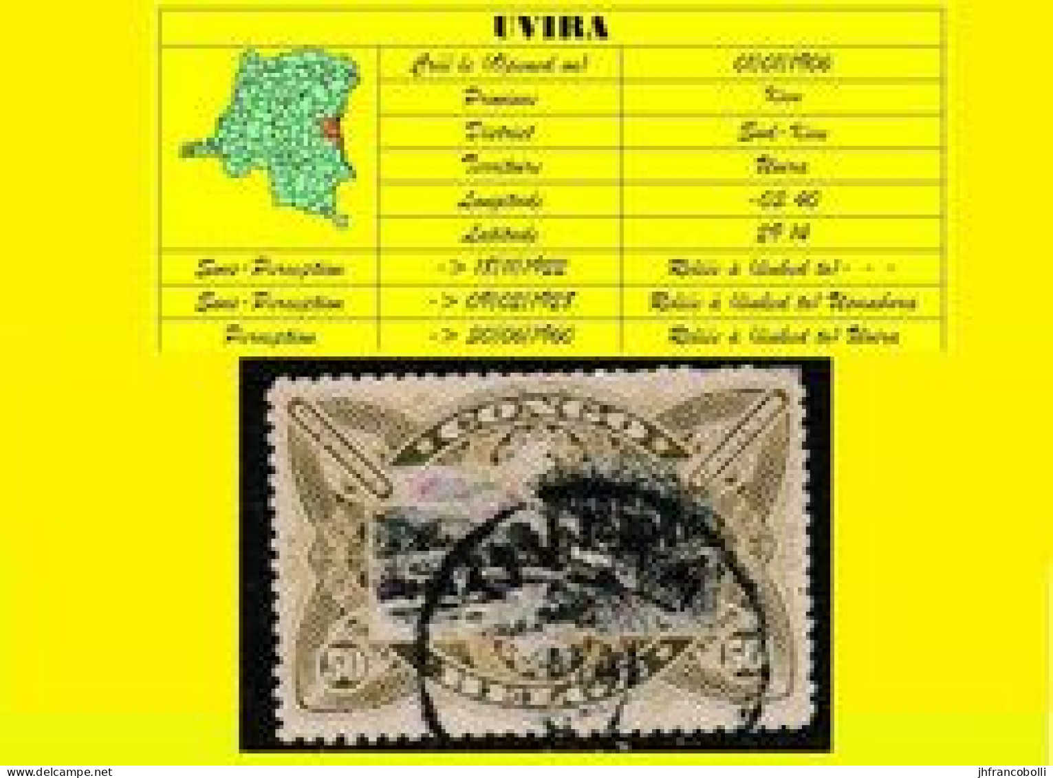 1909 (°) BELGIAN CONGO / CONGO BELGE =  UVIRA CANCELATION STUDY COB053 OLIVE TRAIN MONOLINGUAL [E] - Variedades Y Curiosidades