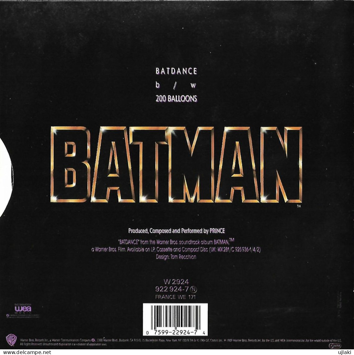 Vinyl 45T "BATDANCE-BATMAN" PRINCE N°W2924 - Soul - R&B