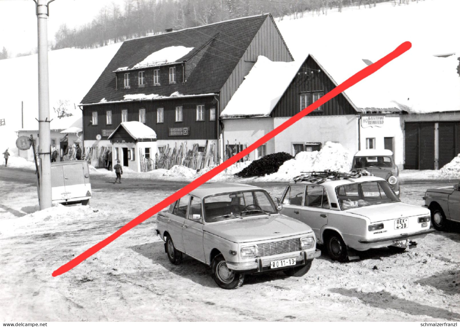 AK Rehefeld Zaunhaus HOG Gasthof Winter Altenberg Holzhau Hermsdorf Neuhermsdorf Zinnwald Moldau Moldava Erzgebirge DDR - Rehefeld