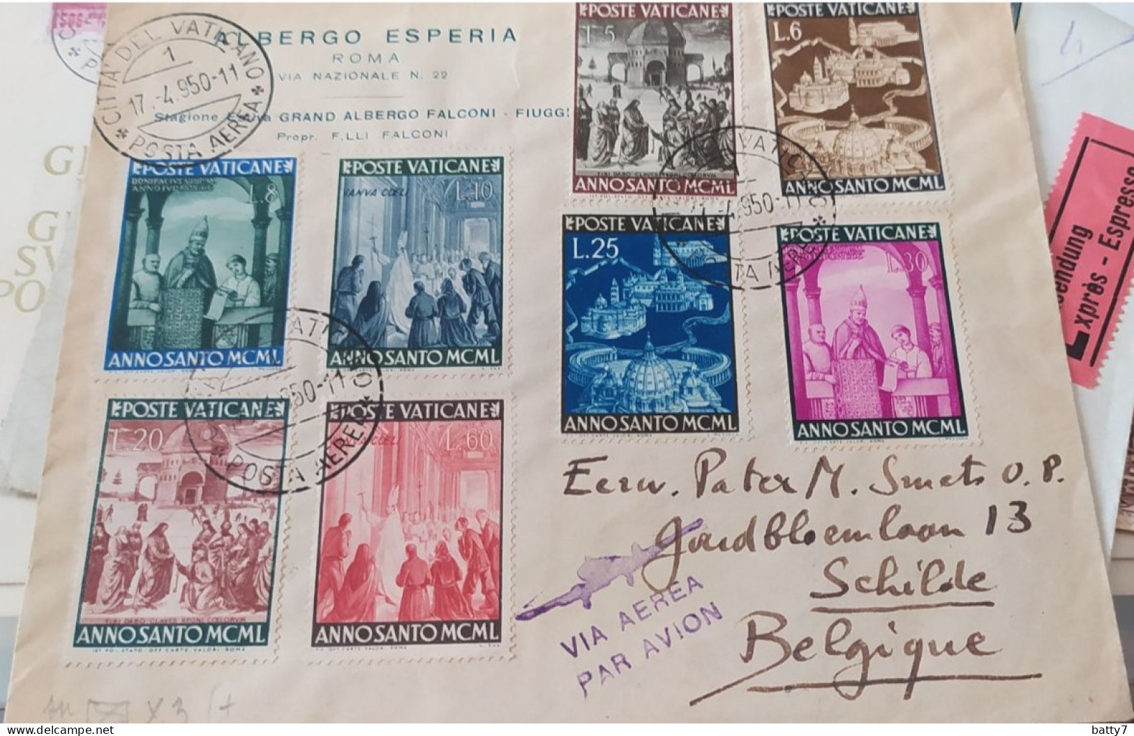 VATICANO 1950 ANNO SANTO SERIE COMPLETA VIAGGIATA POSTA AEREA - Covers & Documents