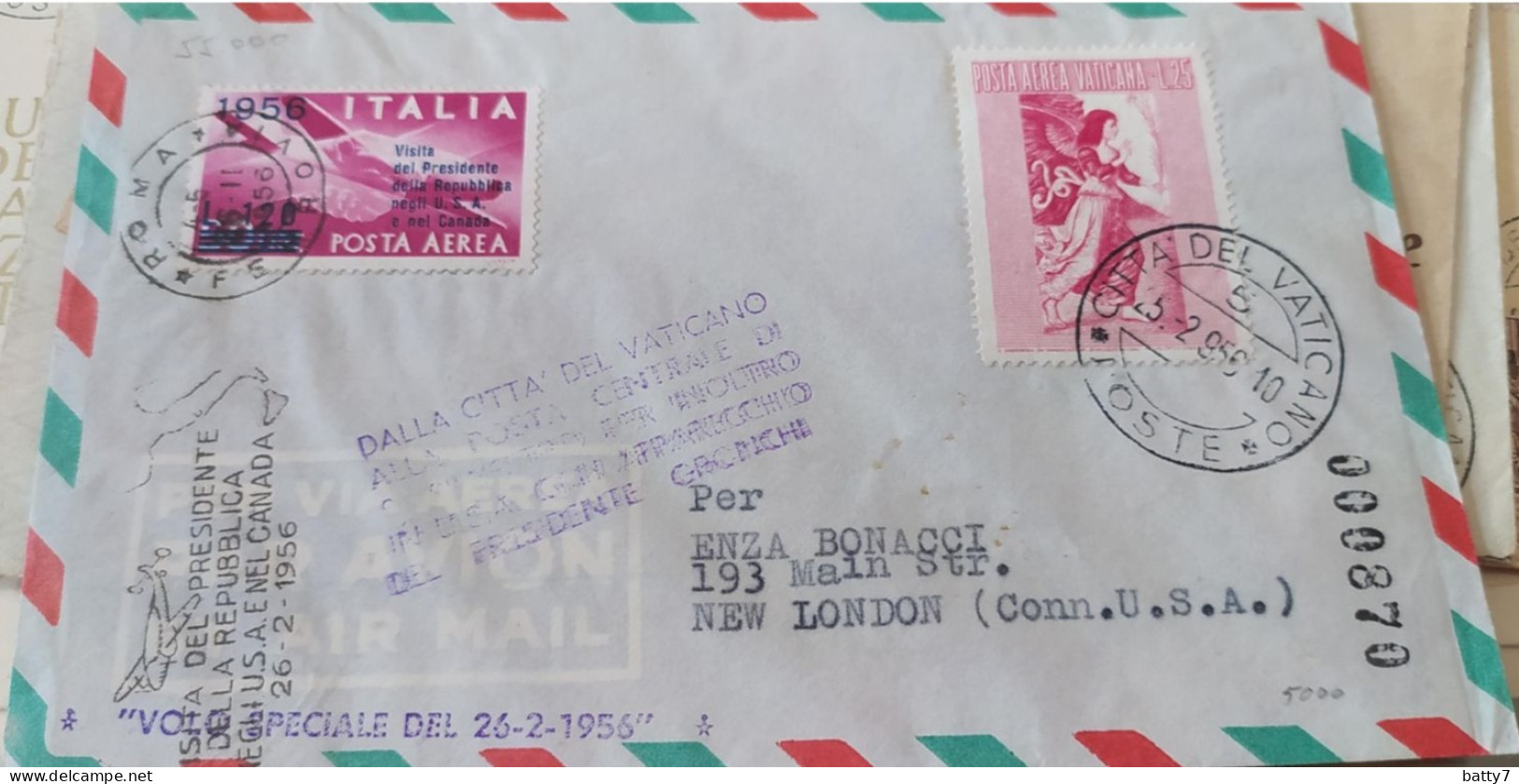 VATICANO 1956 VIAGGIATA CON APPARECCHIO DEL PRESIDENTE GRONCHI - Lettres & Documents