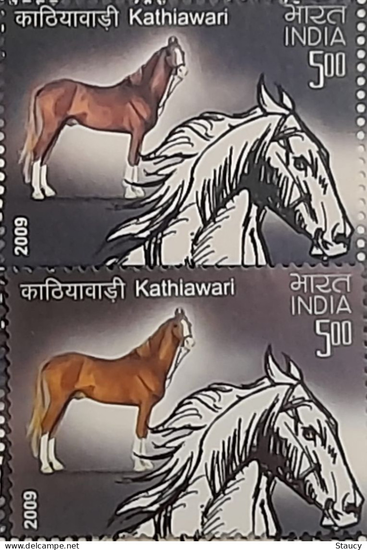 India 2009 Error Horses - Breeds Of Horses "error Dry Print Or Colour Variation" MNH, As Per Scan - Variétés Et Curiosités