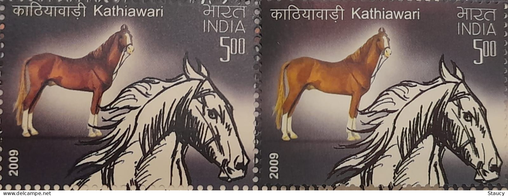 India 2009 Error Horses - Breeds Of Horses "error Dry Print Or Colour Variation" MNH, As Per Scan - Varietà & Curiosità