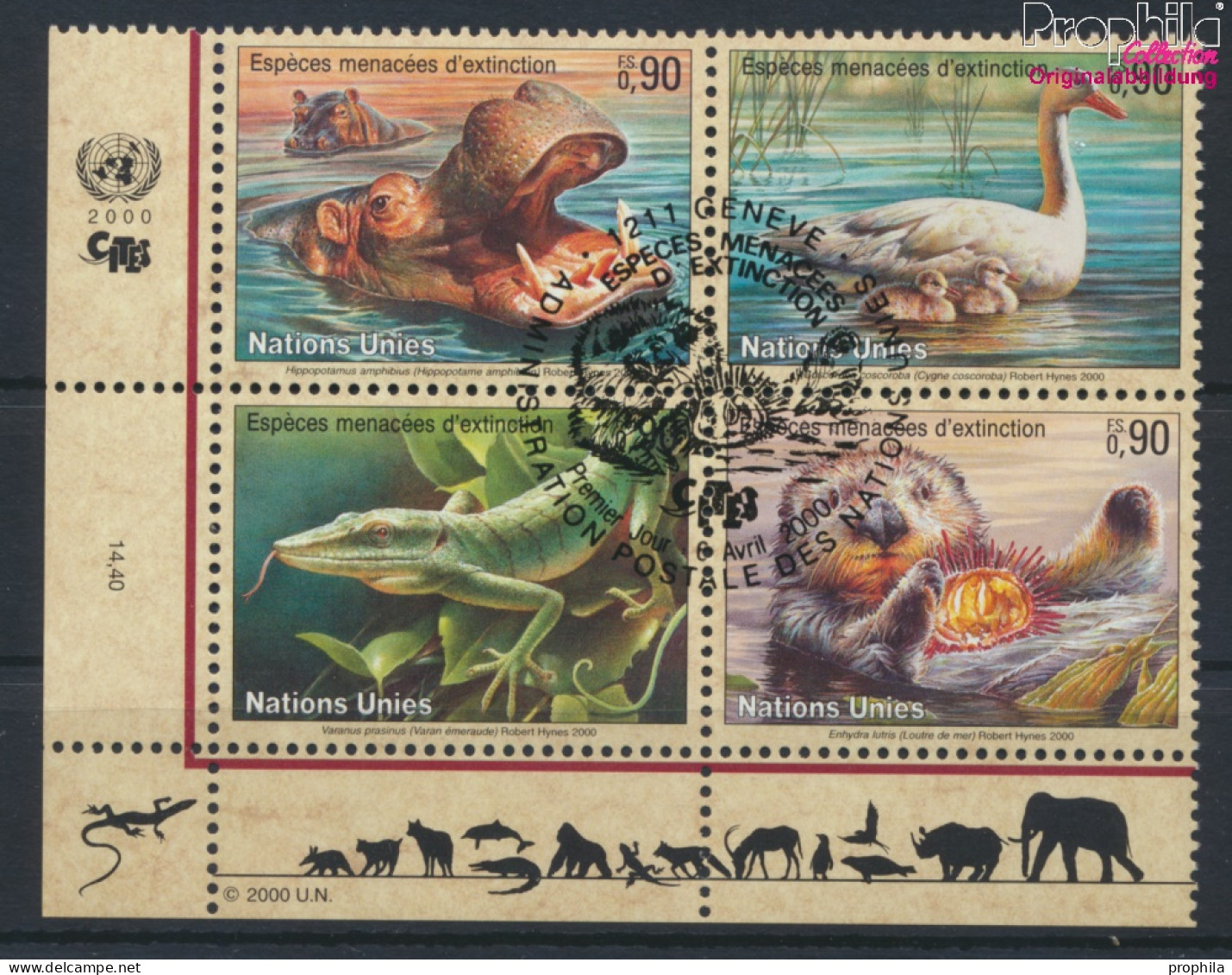 UNO - Genf 385-388 Viererblock (kompl.Ausg.) Gestempelt 2000 Gefährdete Tiere (10073010 - Used Stamps