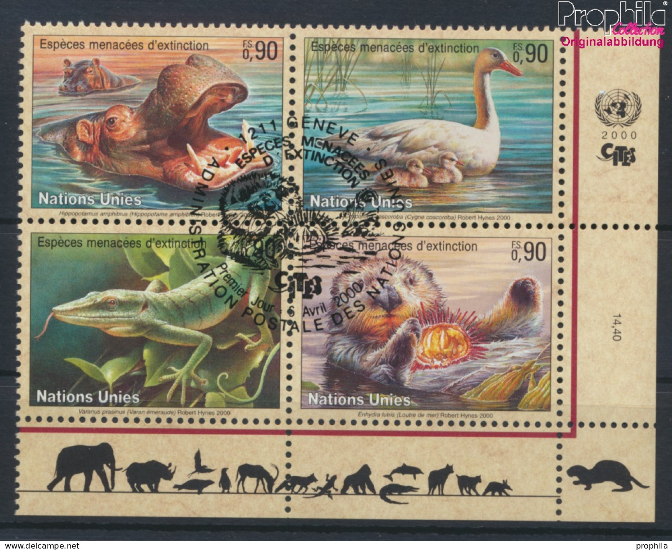UNO - Genf 385-388 Viererblock (kompl.Ausg.) Gestempelt 2000 Gefährdete Tiere (10073015 - Used Stamps