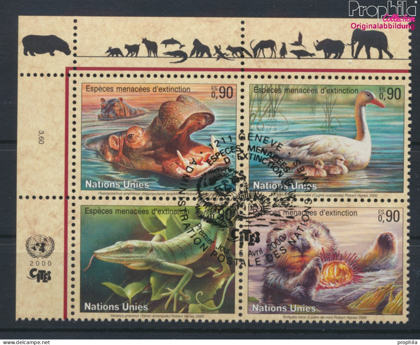 UNO - Genf 385-388 Viererblock (kompl.Ausg.) Gestempelt 2000 Gefährdete Tiere (10073019 - Used Stamps