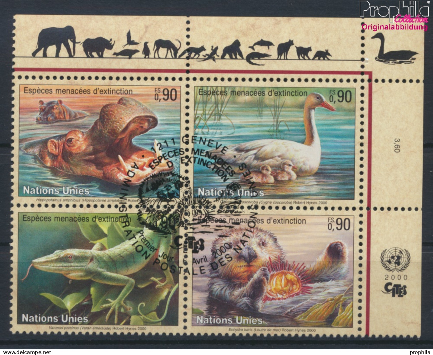 UNO - Genf 385-388 Viererblock (kompl.Ausg.) Gestempelt 2000 Gefährdete Tiere (10073020 - Used Stamps