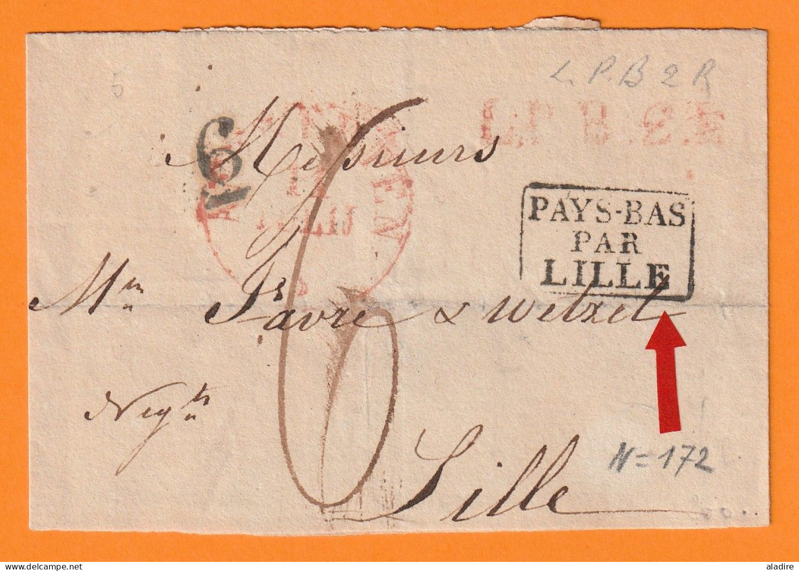 Circa 1830 - Bande De Journal De Belgique Vers Lille, France - Entrée Pays Bas Par LILLE - Taxe 6 - LPB2R - 1815-1830 (Hollandse Tijd)