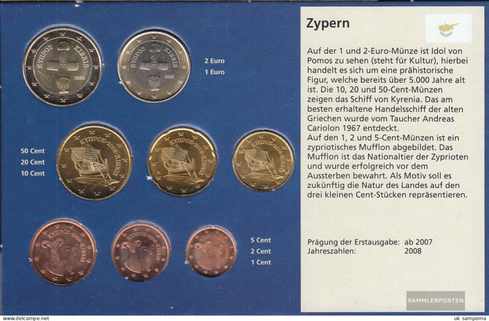 Cyprus 2008 Stgl./unzirkuliert Kursmünzensatz Stgl./unzirkuliert 2008 Euro-first Edition - Chypre