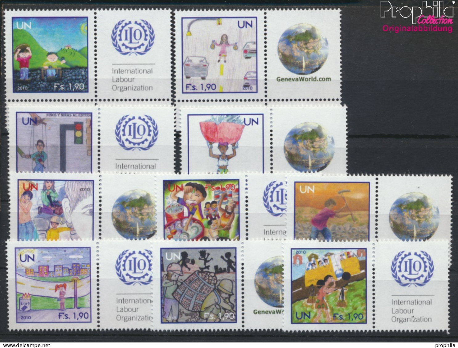 UNO - Genf 725Zf-734Zf Mit Zierfeld (kompl.Ausg.) Postfrisch 2010 Kinderarbeit (10054328 - Unused Stamps