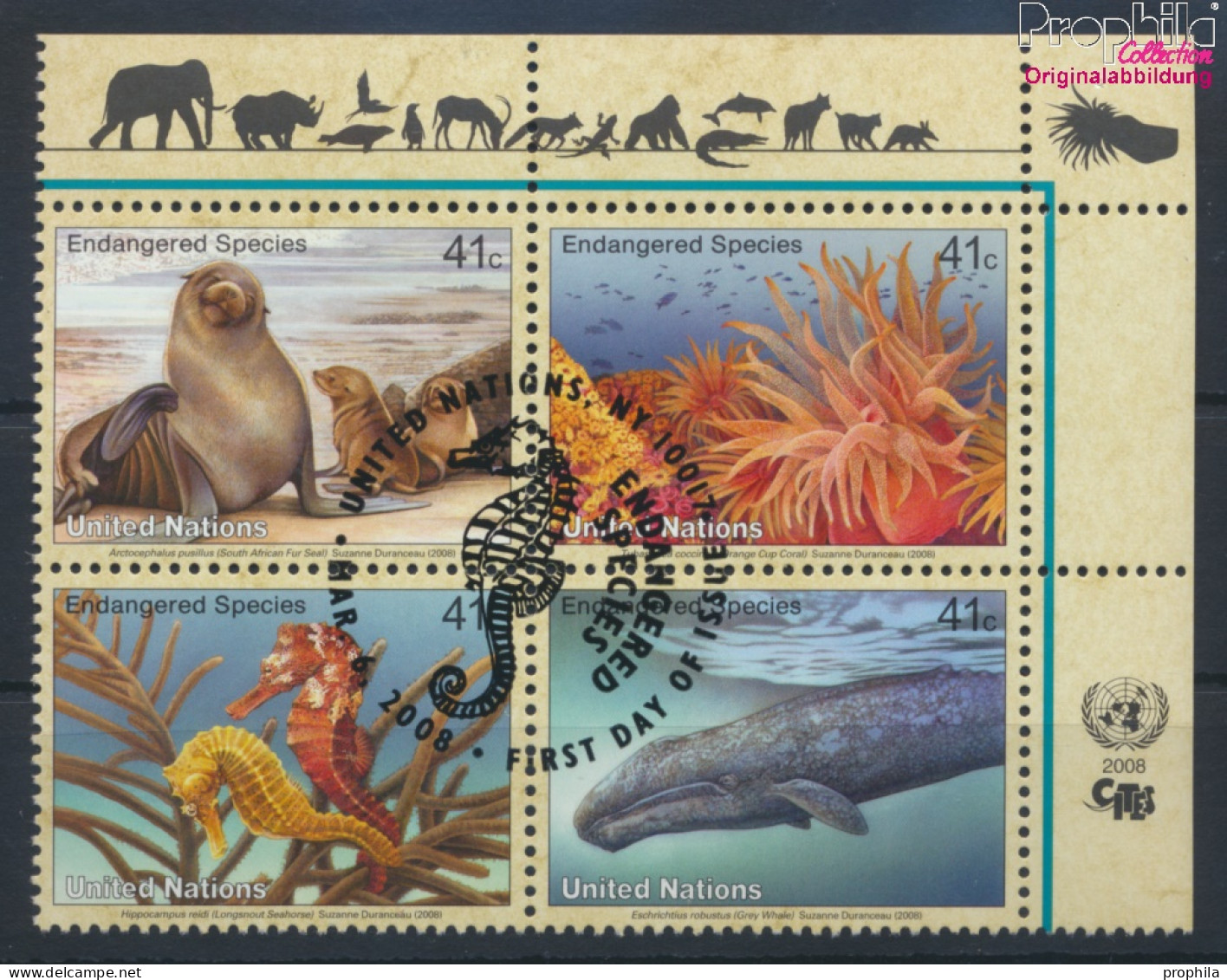 UNO - New York 1079-1082 Viererblock (kompl.Ausg.) Gestempelt 2008 Meerestiere (10076691 - Used Stamps