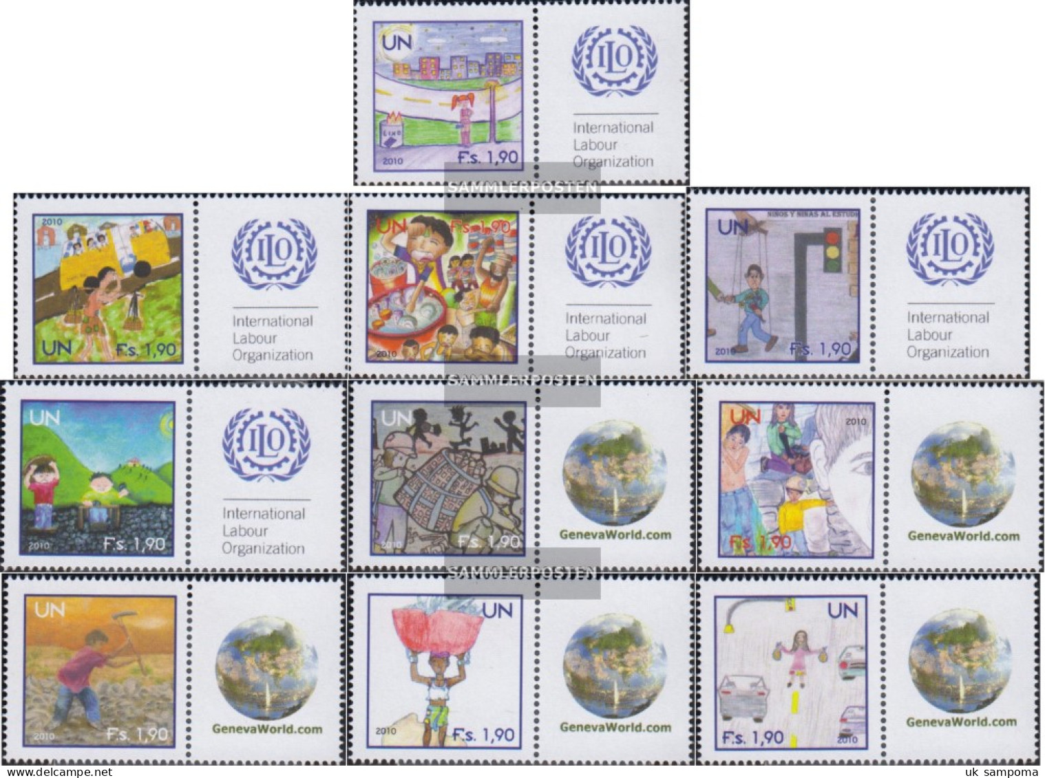 UN - Geneva 725Zf-734Zf With Zierfeld (complete Issue) Unmounted Mint / Never Hinged 2010 Child Labor - Unused Stamps