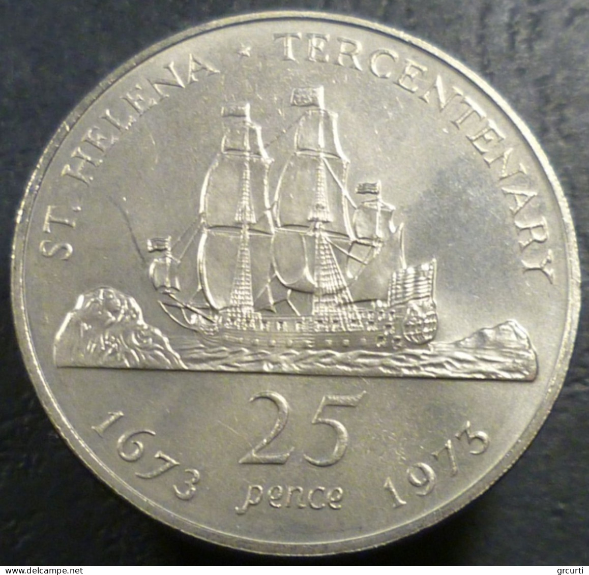 Sant'Elena - 25 Pence (Crown) 1973 - 300° Anniversario Di Sant'Elena - KM# 5 - Saint Helena Island