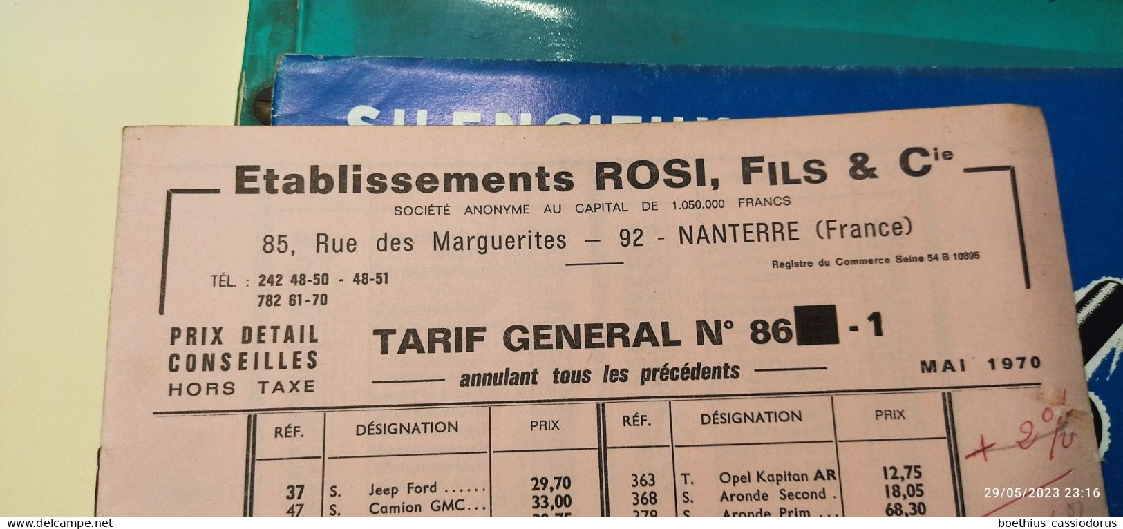 LES SILENCIEUX ROSI OCT 1973 + tarif 1970 + SILENCIEUX ROSI GRAND SPORT TYPE " LE MANS " + tarifs 1969