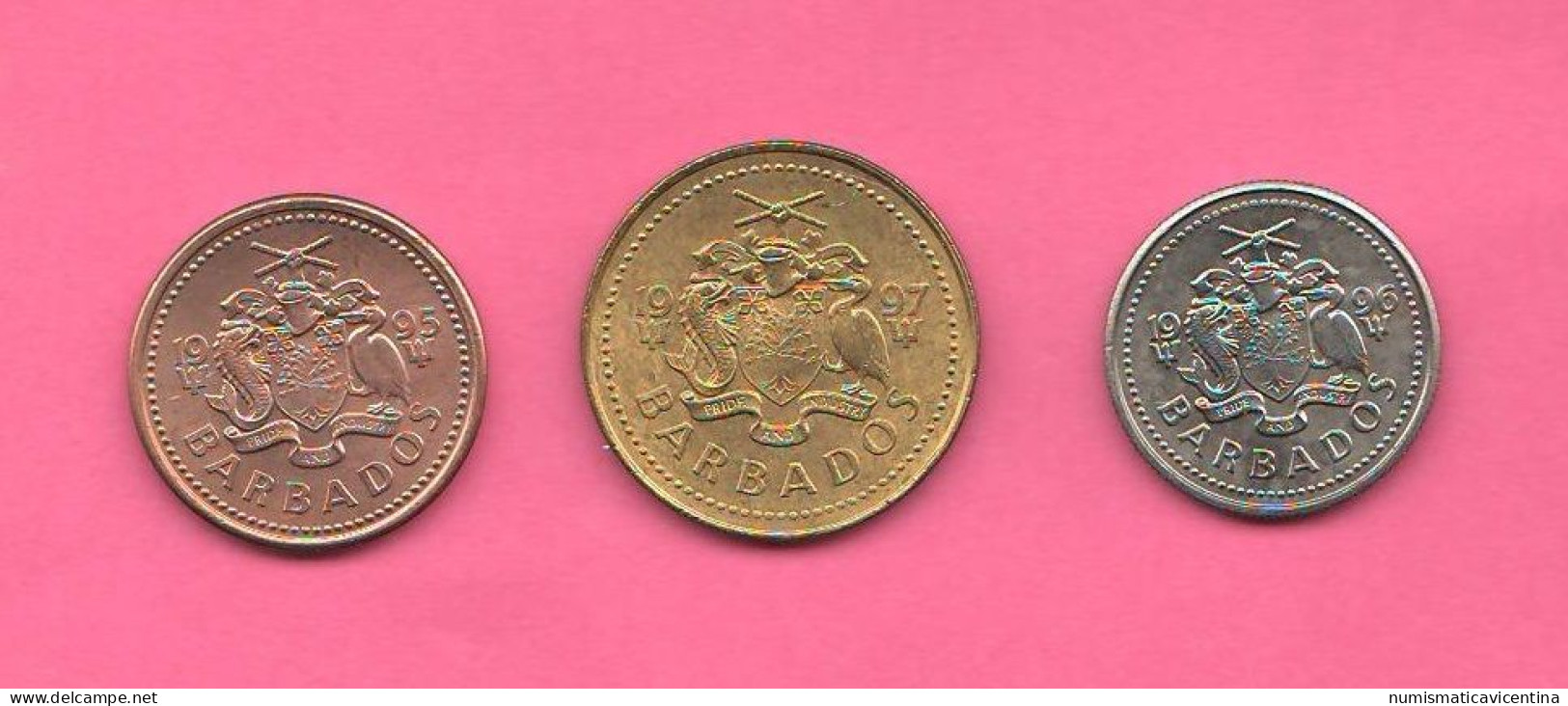 Barbados 1 + 5 + 10 Cents 1995 / 96 / 97 Brass  Nickel Coins - Barbados