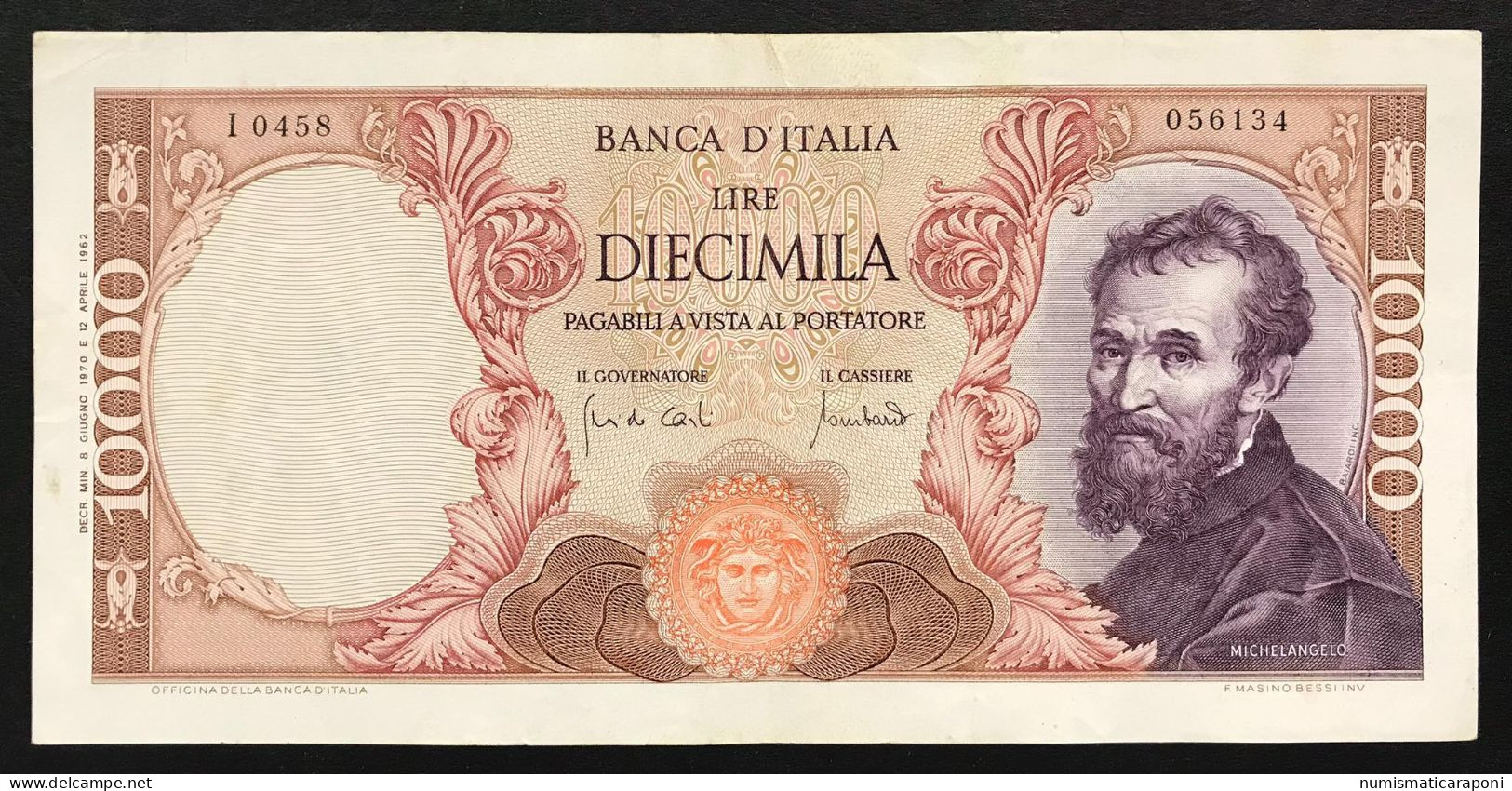 10000 Lire Michelangelo 08 06 1970   LOTTO 4354 - 10.000 Lire