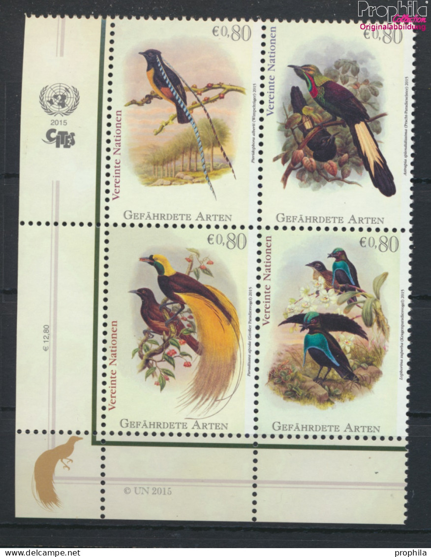 UNO - Wien 878-881 Viererblock (kompl.Ausg.) Postfrisch 2015 Paradiesvögel (10054426 - Unused Stamps