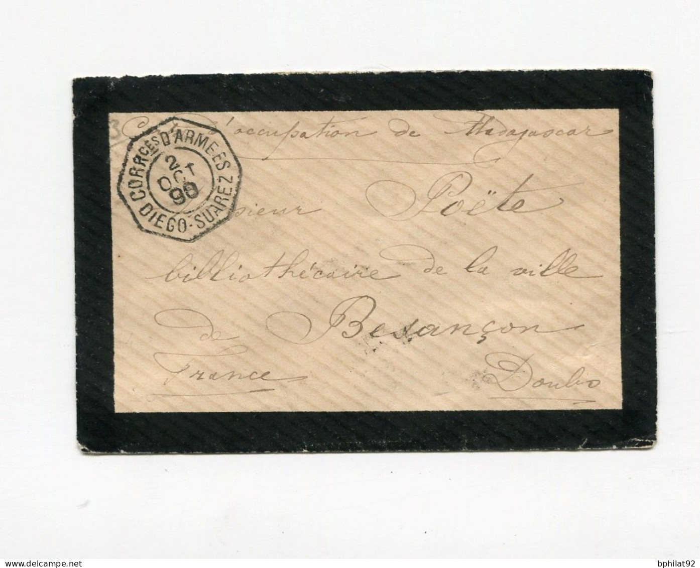 !!! CACHET CORRESP D'ARMEES DIEGO SUAREZ 1890 SUR LETTRE EN FRANCHISE DE 1890 POUR BESANCON - Storia Postale