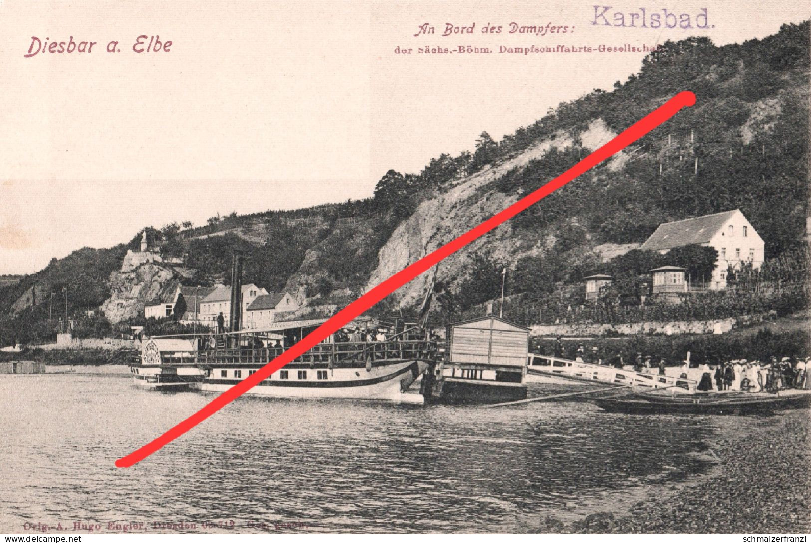 AK Diesbar Seusslitz An Bord Des Dampfer Karlsbad König Georg Stempel Luxusfahrt 1908 Gasthof A Niederlommatzsch Meißen - Diesbar-Seusslitz