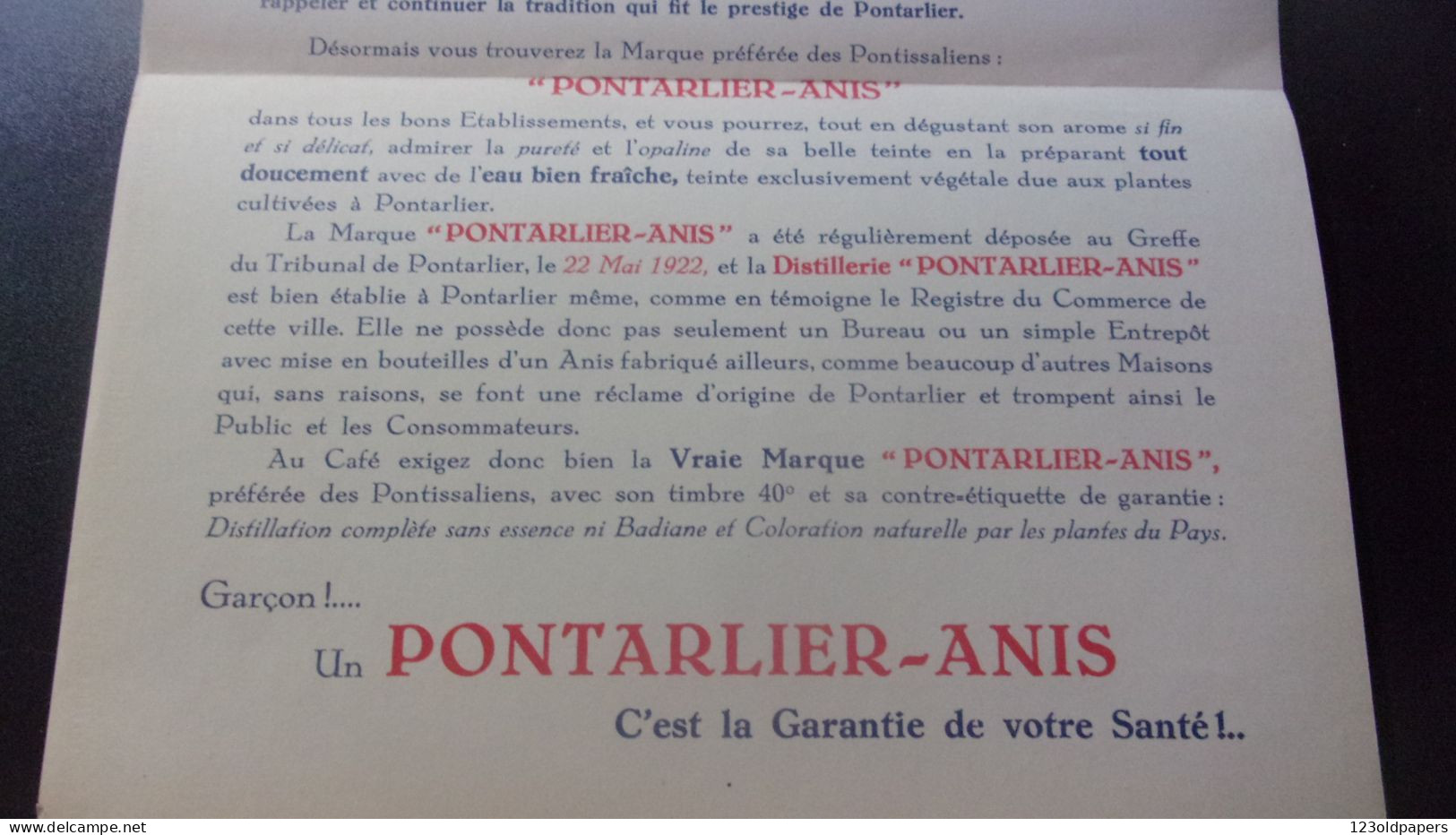 25 PONTARLIER  BELLE PUBLICITE PONTARLIER ANIS- ETS. ARMAND GUY-DISTILLERIE ANIS AIGLE- ABSINTHE - Pontarlier
