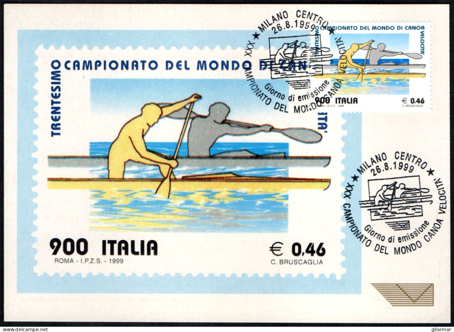 ITALIA MILANO 1999 - CAMPIONATI DEL MONDO CANOA VELOCITA' - FDC - CARTOLINA POSTE ITALIANE - A - Canoa