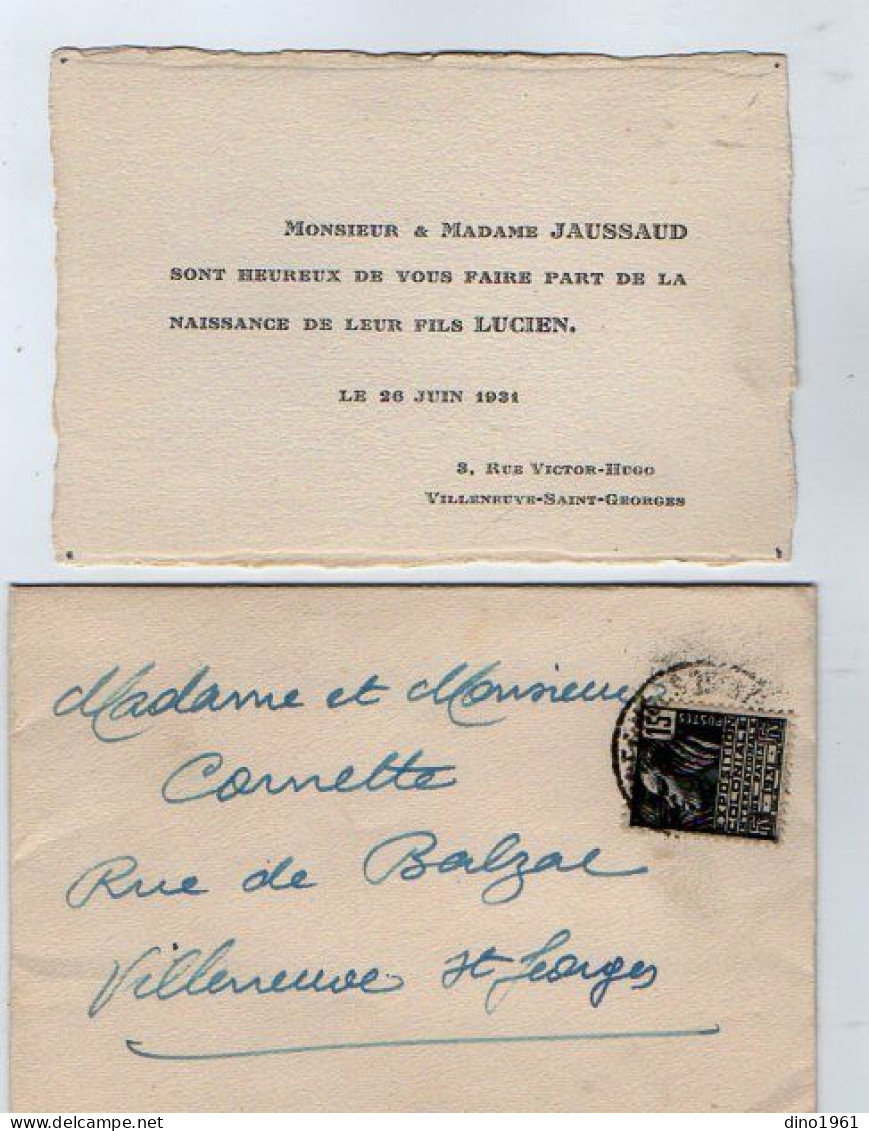 VP22.209 - VILLENEUVE - SAINT - GEORGES 1931 - Faire Part De Naissance De Mr Lucien JAUSSAUD - Geboorte & Doop