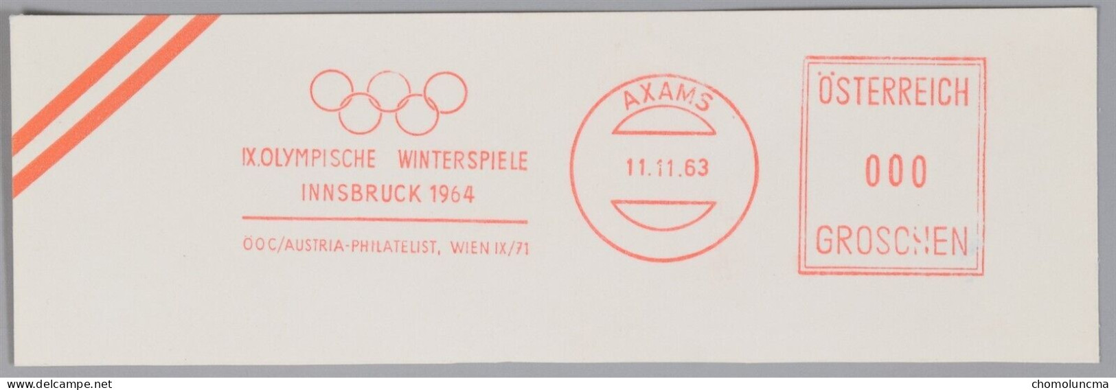 EMA Red Meter Freistempel Jeux Olympiques D'Hiver Winter Olympics Games Olympische Winterspiele Innsbruck 1964 AXAMS - Winter 1964: Innsbruck