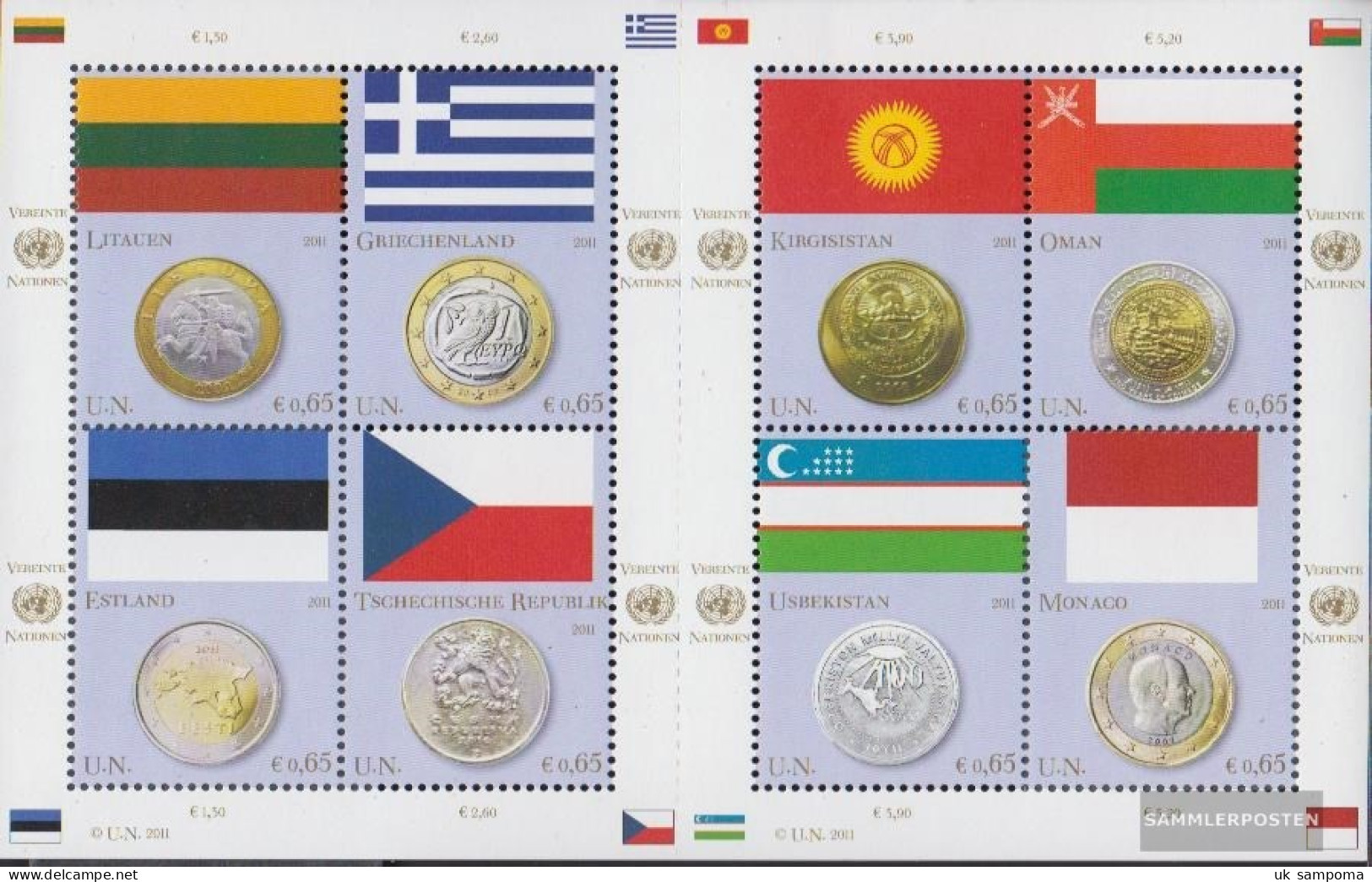 UN - Vienna 691-698 Sheetlet (complete Issue) Unmounted Mint / Never Hinged 2011 Flags And Coins - Neufs