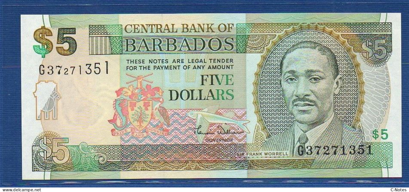 BARBADOS - P.61 –  5 DOLLARS ND 2000 UNC, S/n G37271351 - Barbades