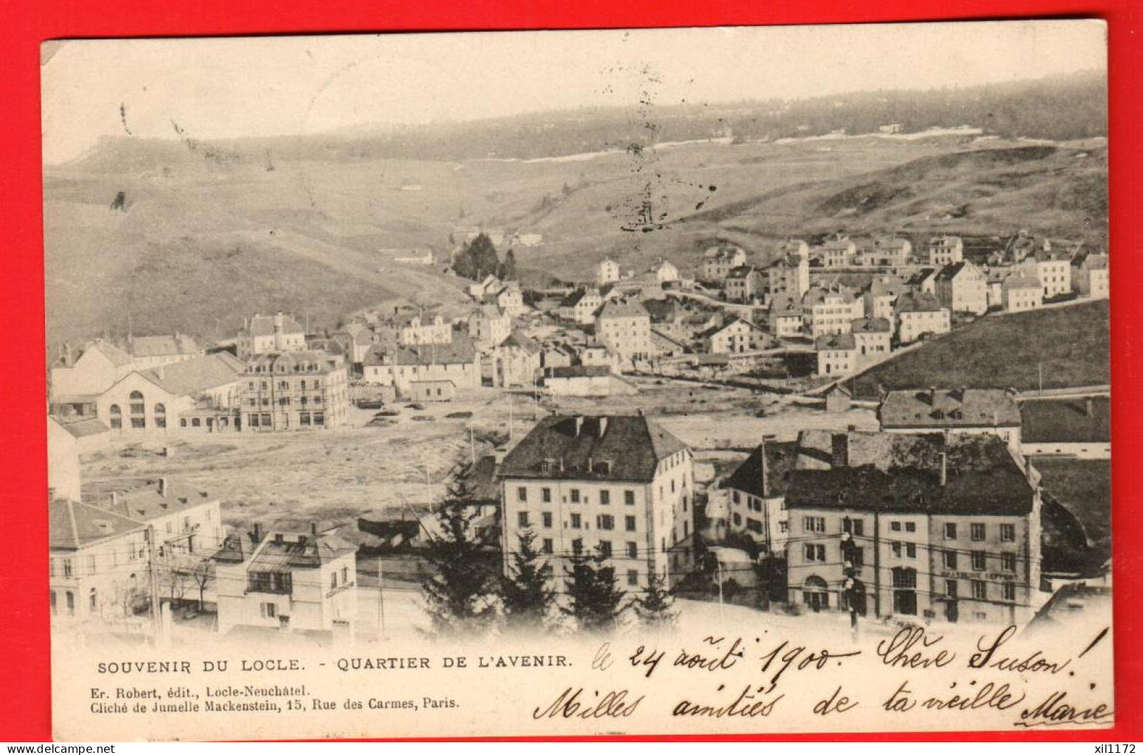 DBB-05  Souvenir Du Locle  Quartier De L'Avenir.  Dos Simple Cachet Locle Et Payerne 1900  - Le Locle