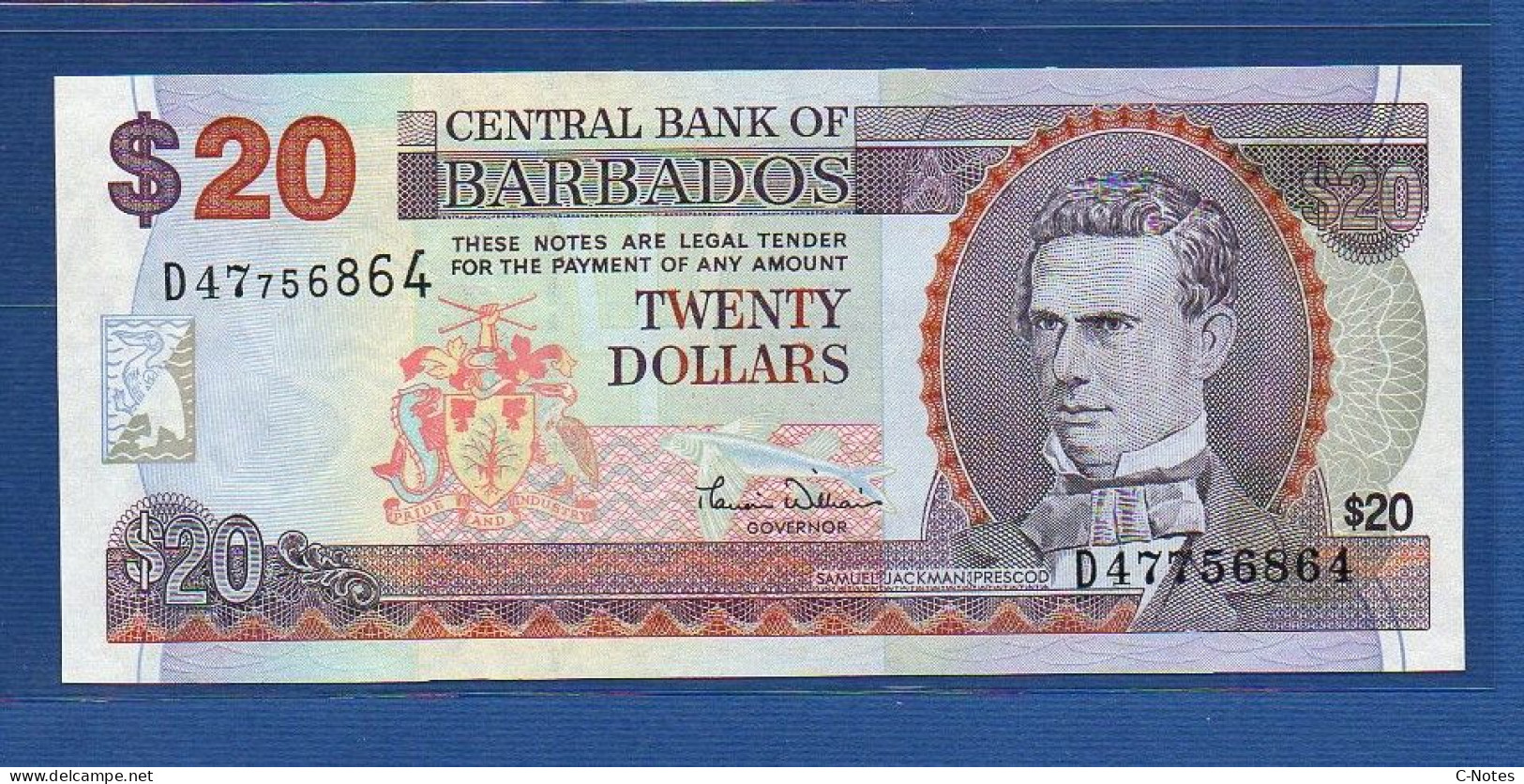 BARBADOS - P.63A –  20 DOLLARS ND 2000 XF, S/n D47756864 - Barbados