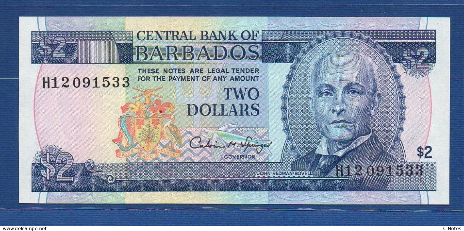 BARBADOS - P.42 –  2 DOLLARS ND 1993 UNC-, S/n H12 091533 - Barbades