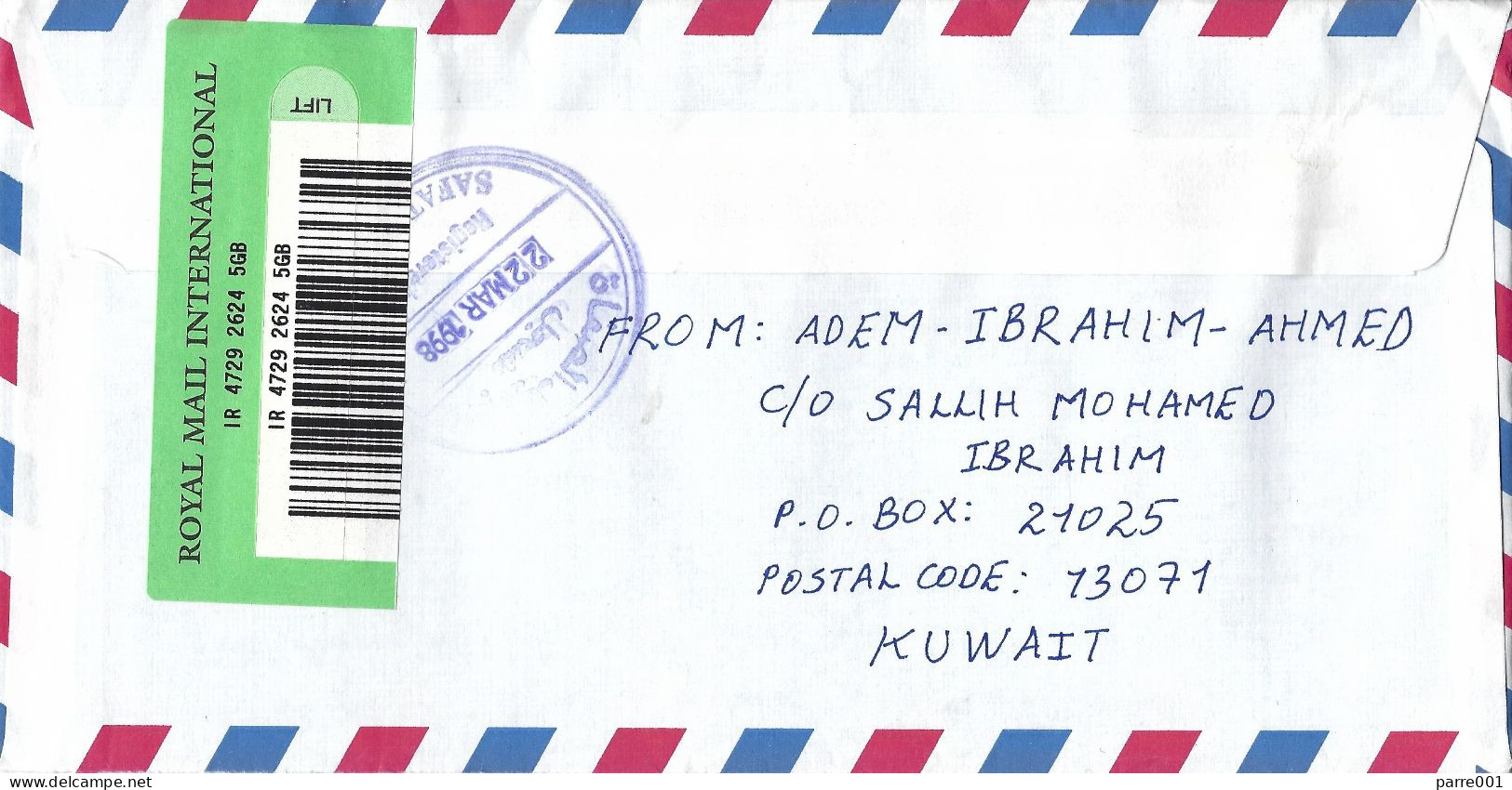 Kuwait 1998 Safat Sobaity Seabream Sparidentex Hasta Fish Arabic Book Calligraphy Registered Cover - Kuwait