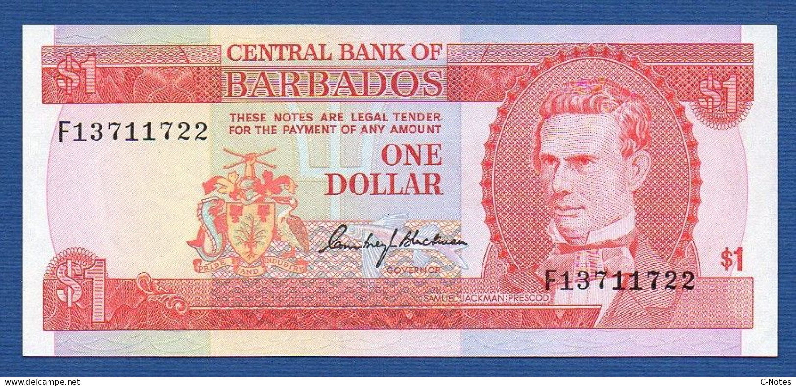 BARBADOS - P.29 –  1 DOLLAR ND 1973 UNC, S/n F13711722 - Barbades