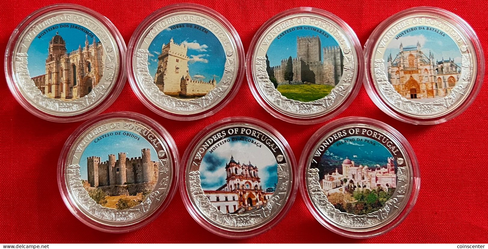 Cook Islands Set Of 7 Coins: 1 Dollar 2009 "7 Wonders Of Portugal" PROOF-LIKE - Cookinseln