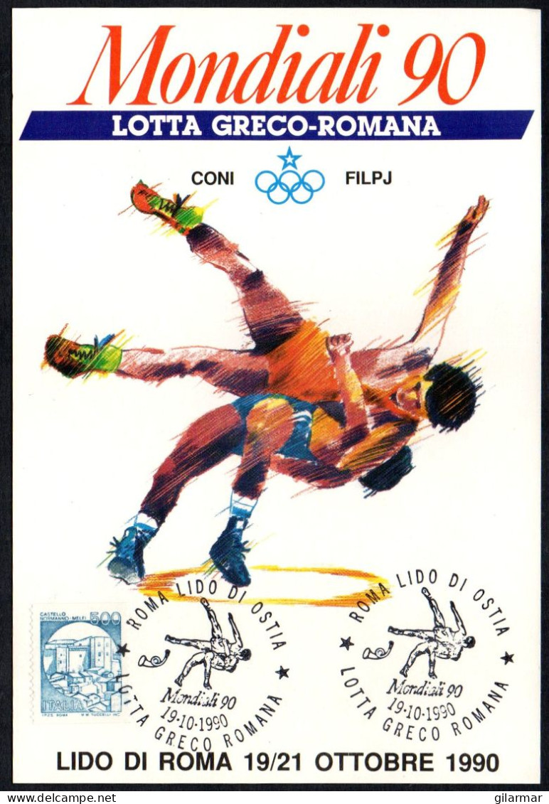 ITALIA ROMA LIDO DI OSTIA 1990 - GRECO-ROMAN WORLD WRESTLING CHAMPIONSHIPS  CARTOLINA UFFICIALE FEDERAZIONE ITALIANA - A - Worstelen