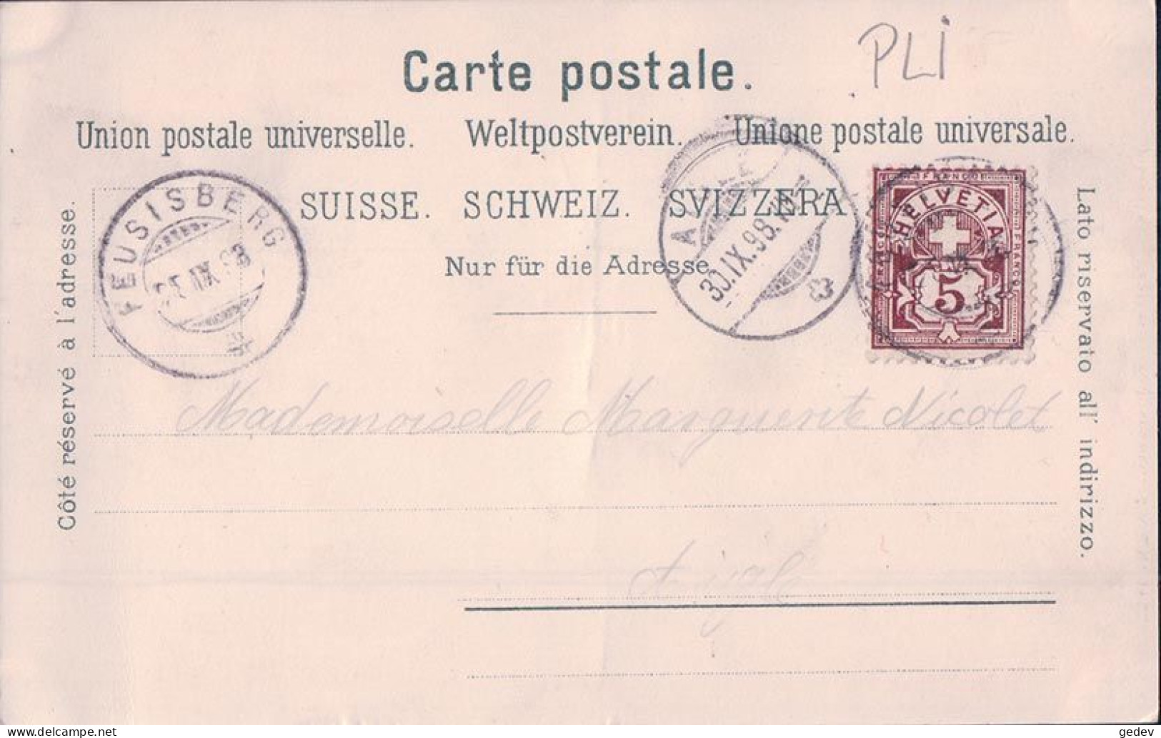 Gruss Aus Richterswil ZH, Hôtel De L'Ange Et Hôtel Des Trois Rois, Attelages, Litho Brune 3 Vues (30.9.1898) Pliée - Richterswil