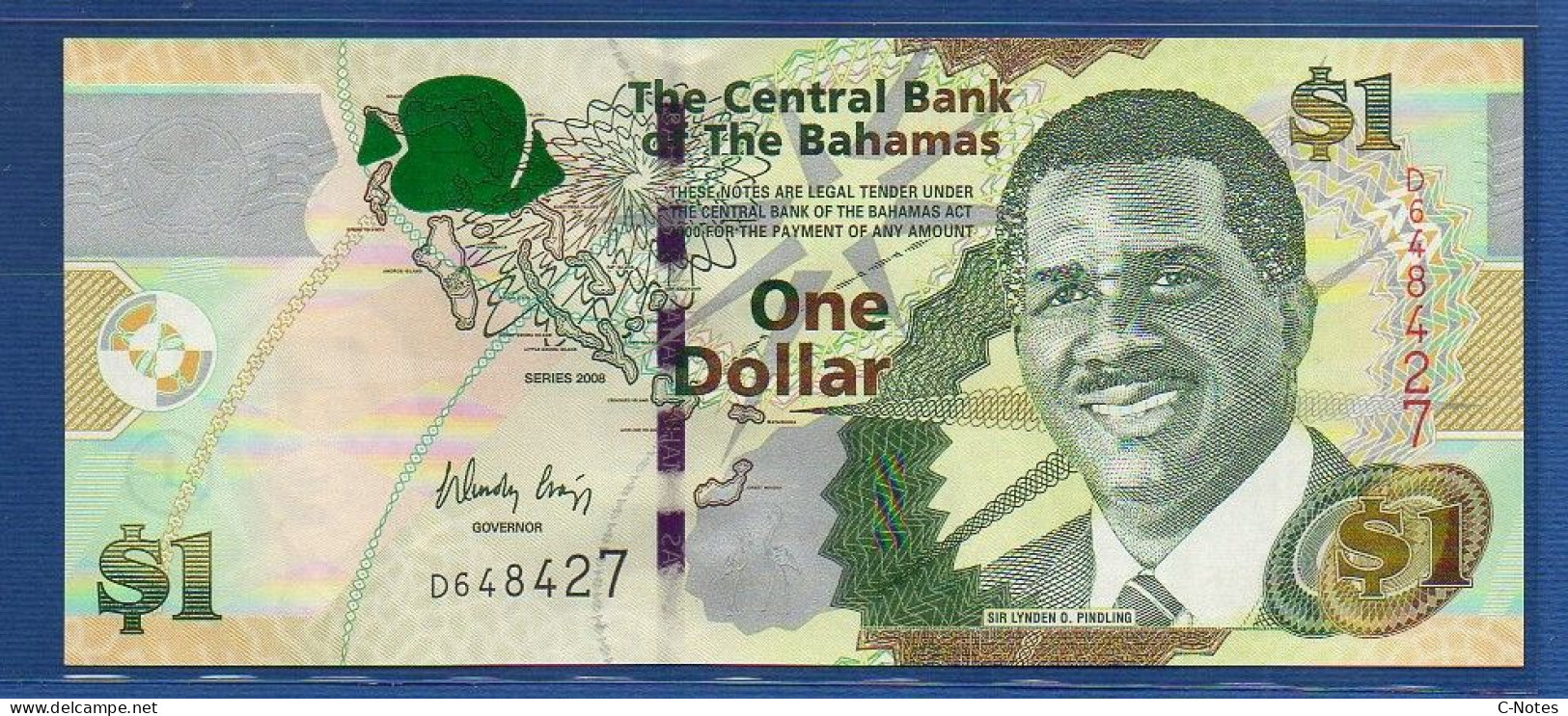 BAHAMAS - P.71 – 1 Dollar 2008 UNC, S/n D648427 - Bahama's