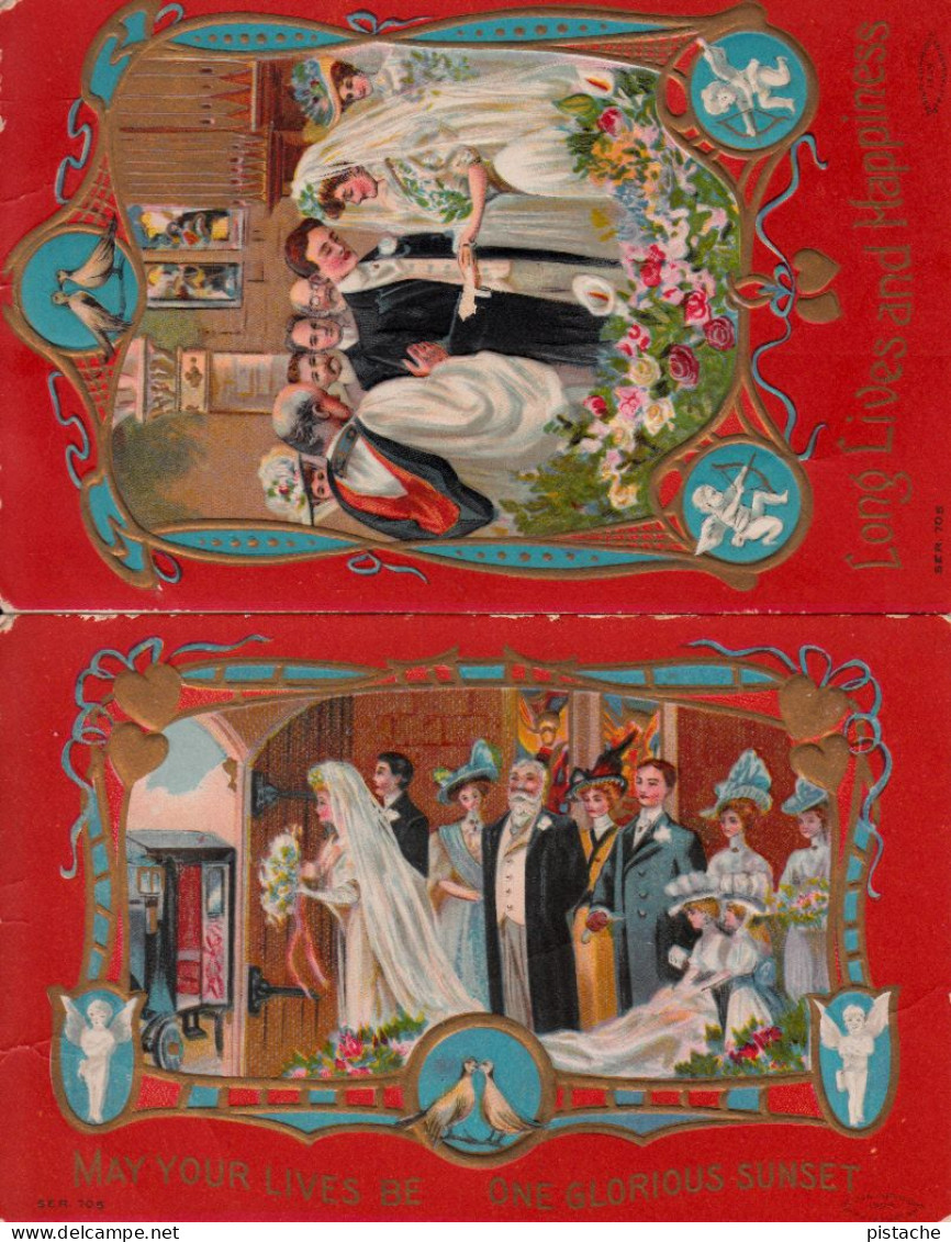 3706 – Lot Of 2 Vintage PC – Marriage Wedding Mariage Noces – Written Embossed – Copyright 1909 - Fair Condition - Noces