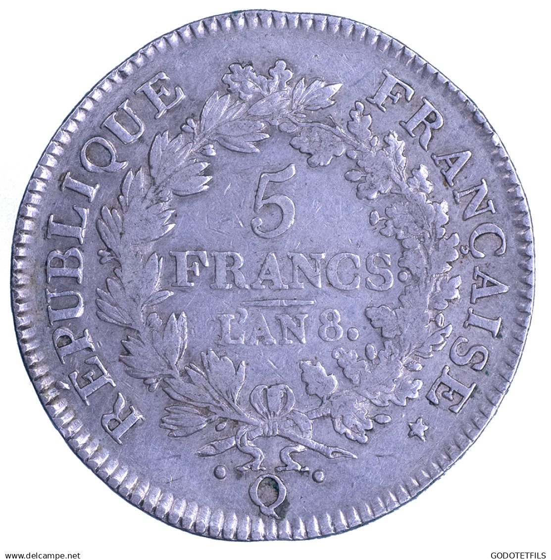 Consulat-Union Et Force 5 Francs An 8 (1800) Perpignan - 1795-1799 Direktorium