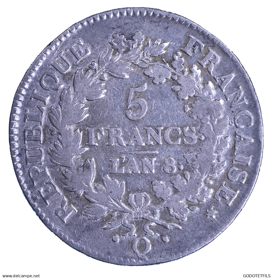 Consulat-Union Et Force 5 Francs An 8 (1800) Perpignan - 1795-1799 Direktorium
