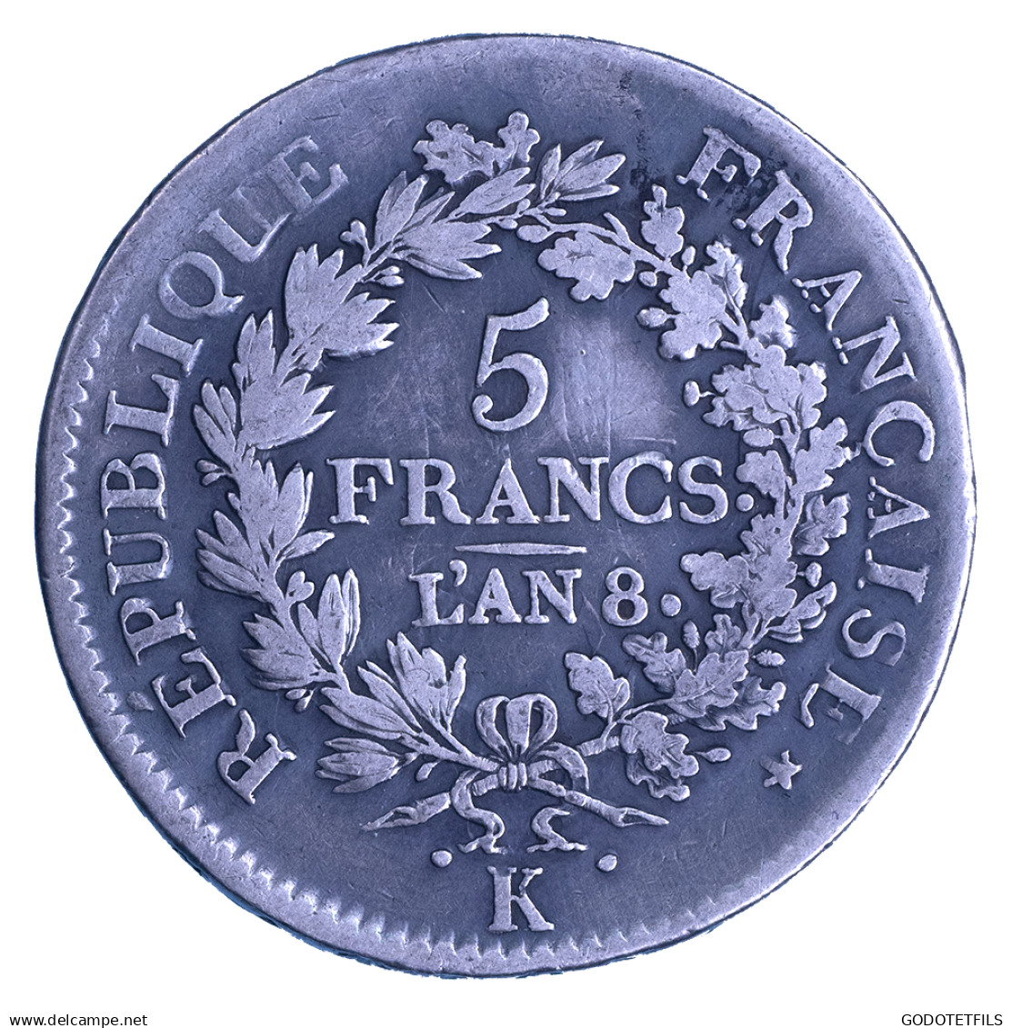 Consulat-Union Et Force 5 Francs An 8 (1800) Bordeaux - 1795-1799 Direttorio