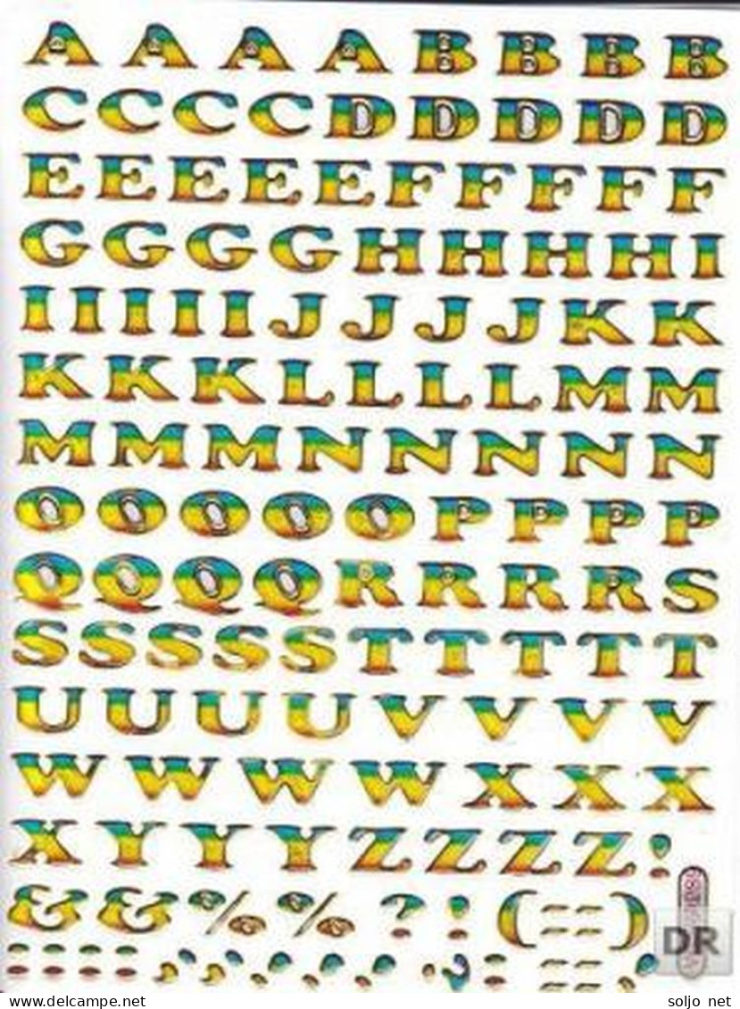 Buchstaben ABC Ziffern Aufkleber Metallic Look / Letters Sticker 13x10 Cm ST221 - Scrapbooking