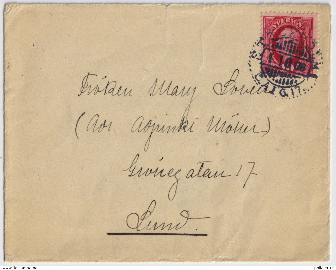 SUÈDE / SWEDEN - 1906 (Oct 1) 10ö Red Facit 54 On Cover From STOCKHOLM To LUND - Covers & Documents