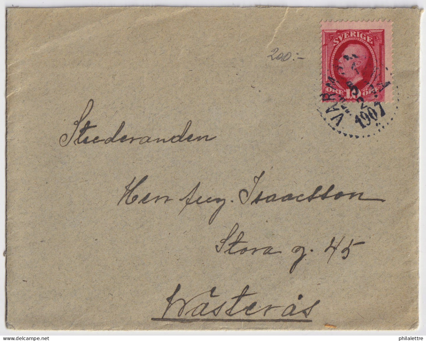 SUÈDE / SWEDEN - 1907 (Feb 5) 10ö Red Facit 54 On Cover From VARMSÄTRA To VÄSTERÅS - Lettres & Documents