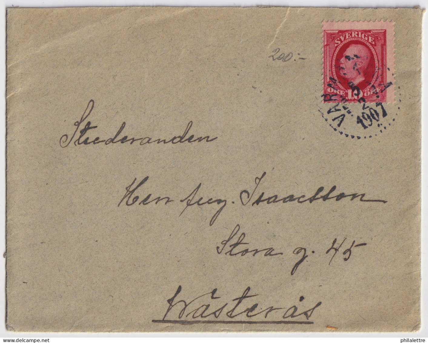 SUÈDE / SWEDEN - 1907 (Feb 5) 10ö Red Facit 54 On Cover From VARMSÄTRA To VÄSTERÅS - Storia Postale