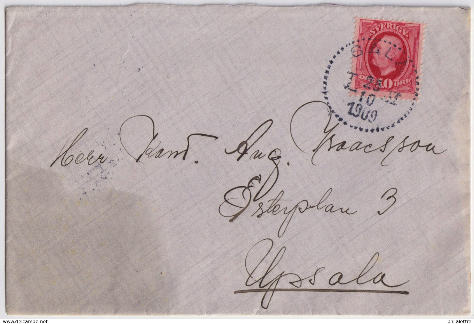 SUÈDE / SWEDEN - 1909 (Oct 25) 10ö Red Facit 54 On Cover From SALA To UPPSALA - Briefe U. Dokumente