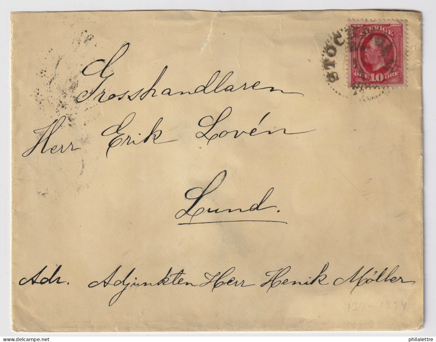 SUÈDE / SWEDEN - 1894 (Jan 11) 10ö Red Facit 54 On Cover From Stockholm To Lund - Brieven En Documenten