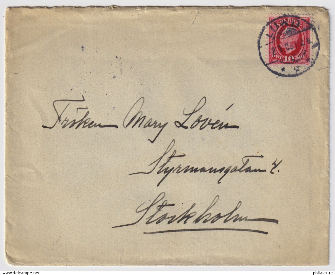 SUÈDE / SWEDEN - 1905 (Jan 2) 10ö Red Facit 54 +Tuberculosis Charity Label On Cover From LUND To Stockholm - Storia Postale