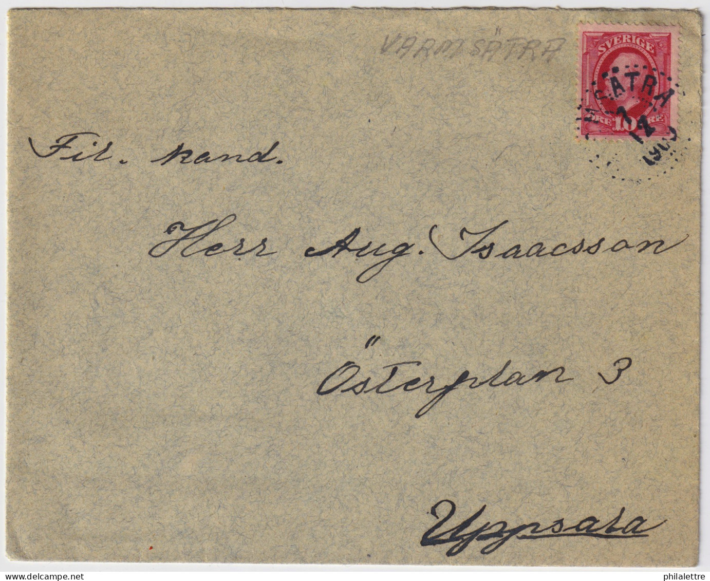 SUÈDE / SWEDEN - 1909 (Dec 7) 10ö Red Facit 54 On Cover From VARMSÄTRA To UPPSALA - Brieven En Documenten